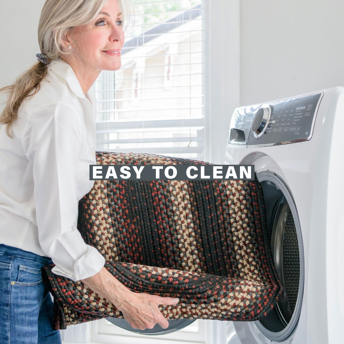 Washable Black - Burgundy  Braided Oval Rug 