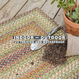 Washable Beige-Red-Green Oval UD Braided Rug for Indoor and Outdoor