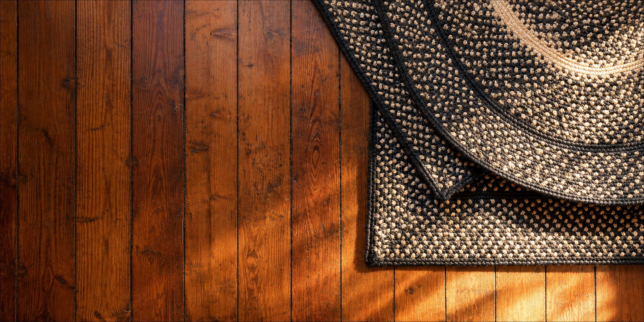 Homespice braided jute rug on a warm wood floor